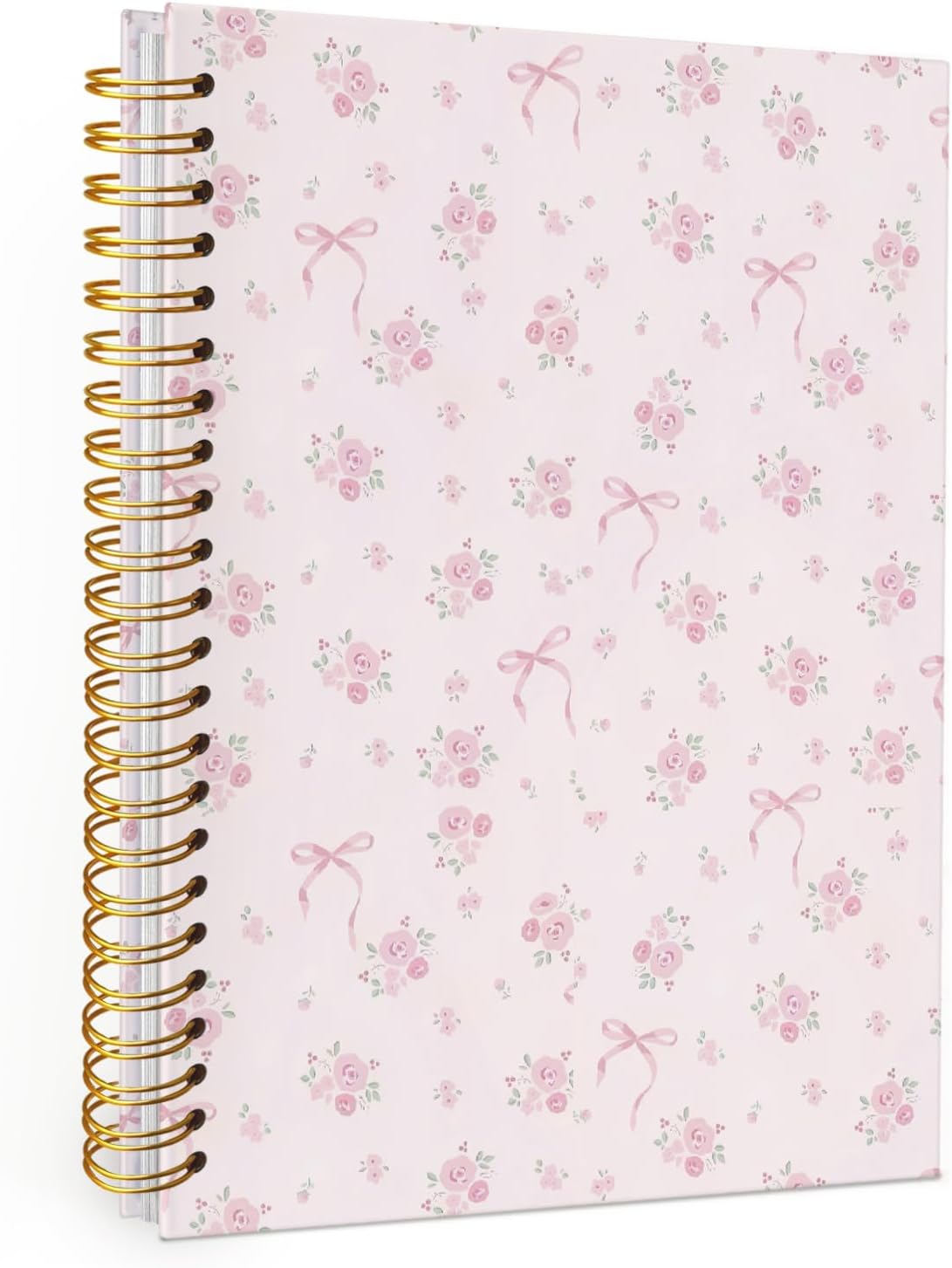 Wheatwin Pink Coquette Cute Notebook Journal for Women, Aesthetic Notebook for Teen Girls, Floral Pink Bow Spiral Notebook Journals for Women Work 5.5x8.3