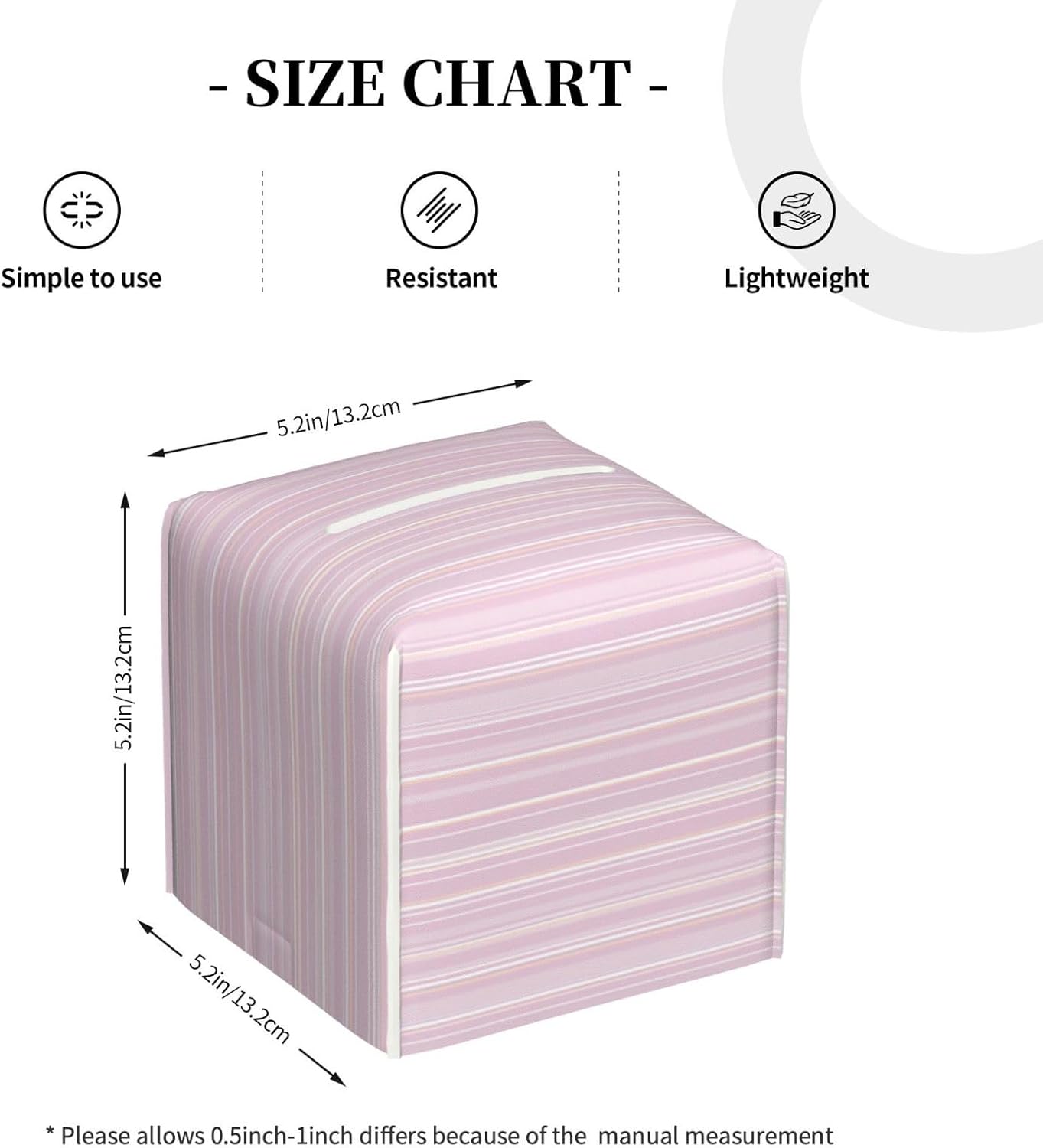 Pastel Light Pink Thin Stripes Pattern Tissue Box Cover Square Pu Leather Waterproof Tissue Box Holder for Car Bathroom Bedroom Office Tabletop Decor