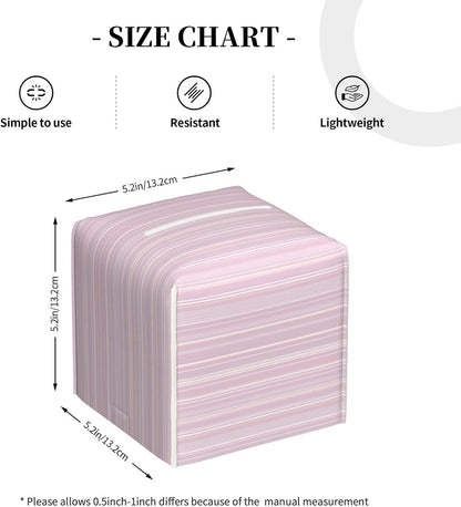 Pastel Light Pink Thin Stripes Pattern Tissue Box Cover Square Pu Leather Waterproof Tissue Box Holder for Car Bathroom Bedroom Office Tabletop Decor