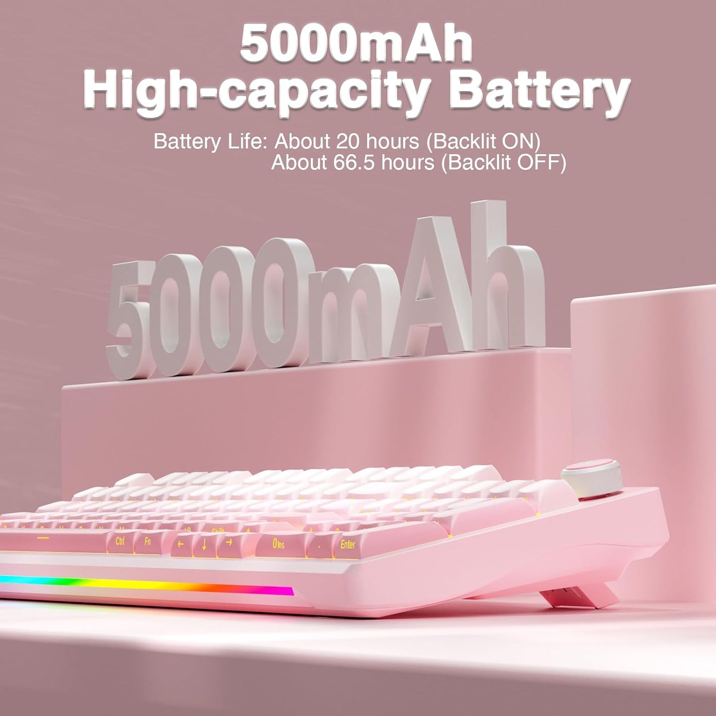 AULA S98 Pro Wireless Mechanical Keyboard with Screen & Knob,2.4GHz/USB-C/BT5.0 Hot Swappable Pink Creamy Keyboard,Pre-lubed Linear Switches,Side Printed PBT Keycaps,RGB Backlit Gaming Keyboards