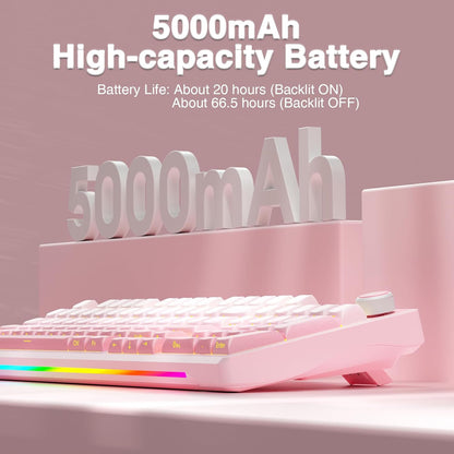 AULA S98 Pro Wireless Mechanical Keyboard with Screen & Knob,2.4GHz/USB-C/BT5.0 Hot Swappable Pink Creamy Keyboard,Pre-lubed Linear Switches,Side Printed PBT Keycaps,RGB Backlit Gaming Keyboards