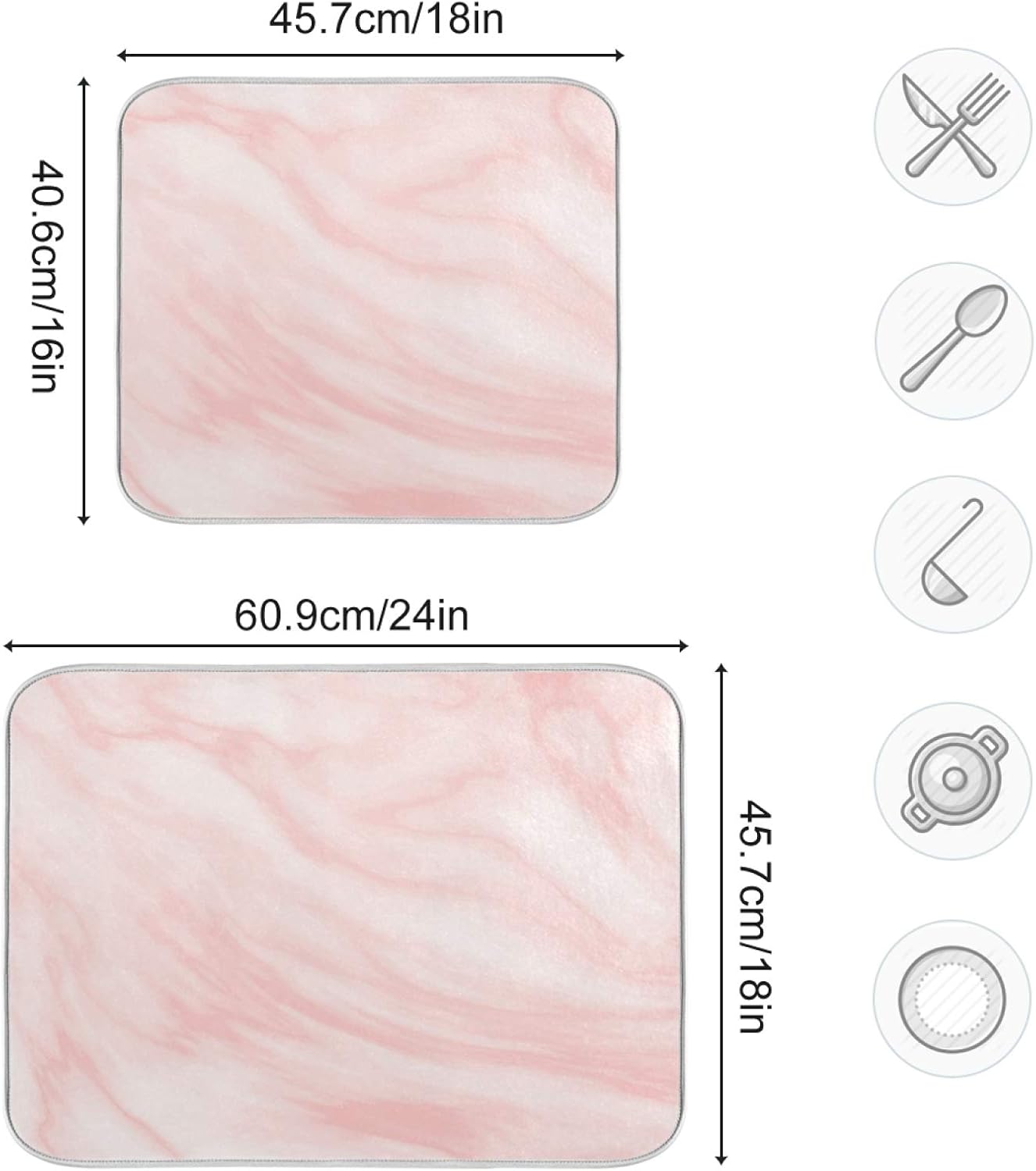 Super Absorbent Dish Drying Mat, Microfiber Fast-Drying Dish Mat, 16" x 18", Kitchen Dish Drying Pad, Pink Coral Marble