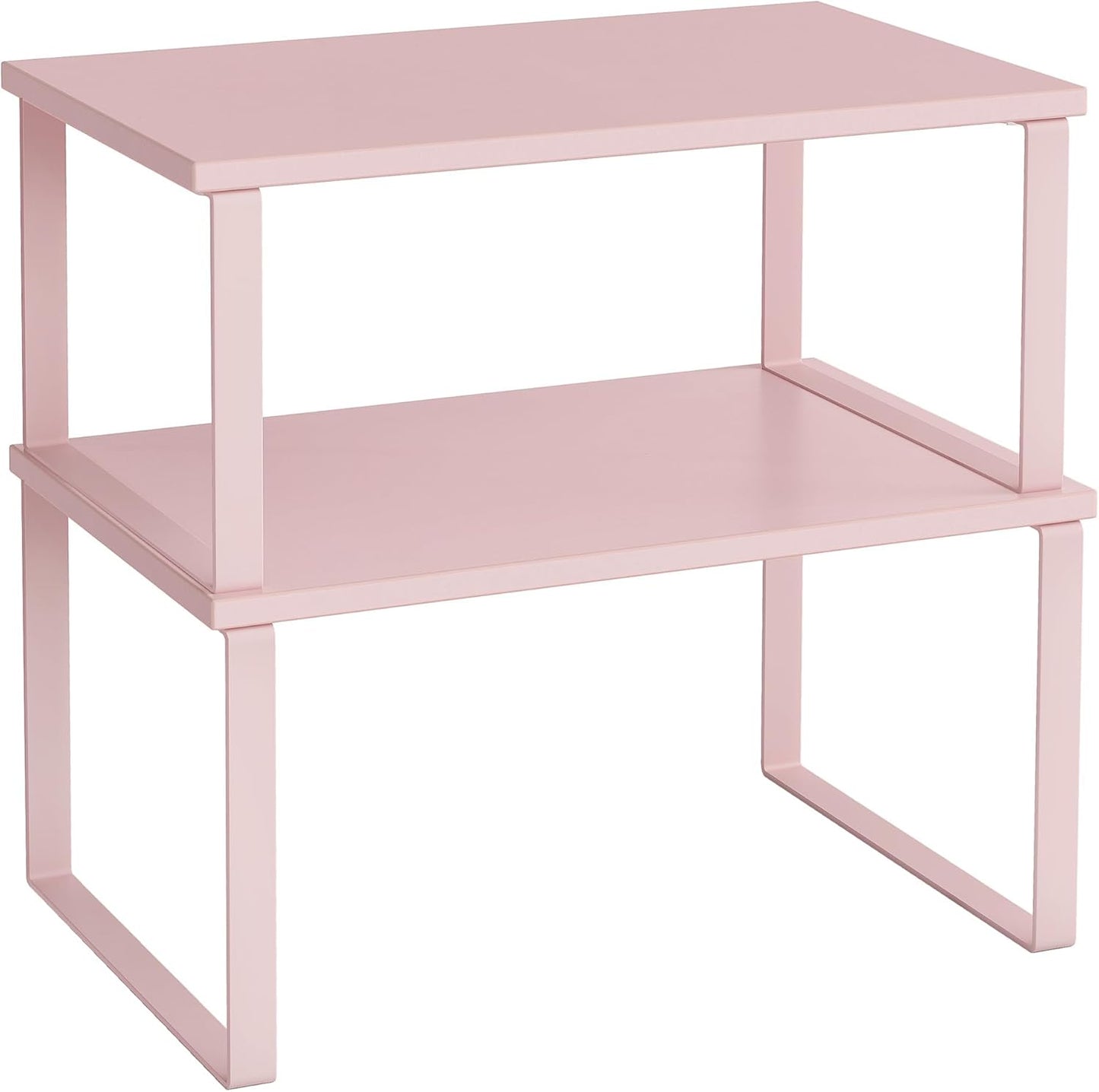 SONGMICS Cabinet Organizer Shelf, Set of 2 Kitchen Counter Shelves, Kitchen Storage, Spice Rack, Stackable, Expandable, Metal and Engineered Wood, 11.7 Inches, Jelly Pink UKCS020S01