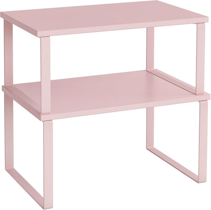 SONGMICS Cabinet Organizer Shelf, Set of 2 Kitchen Counter Shelves, Kitchen Storage, Spice Rack, Stackable, Expandable, Metal and Engineered Wood, 11.7 Inches, Jelly Pink UKCS020S01