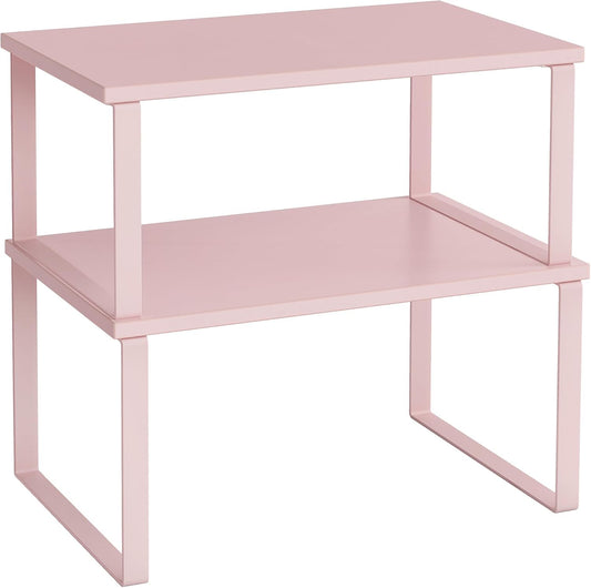 SONGMICS Cabinet Organizer Shelf, Set of 2 Kitchen Counter Shelves, Kitchen Storage, Spice Rack, Stackable, Expandable, Metal and Engineered Wood, 11.7 Inches, Jelly Pink UKCS020S01