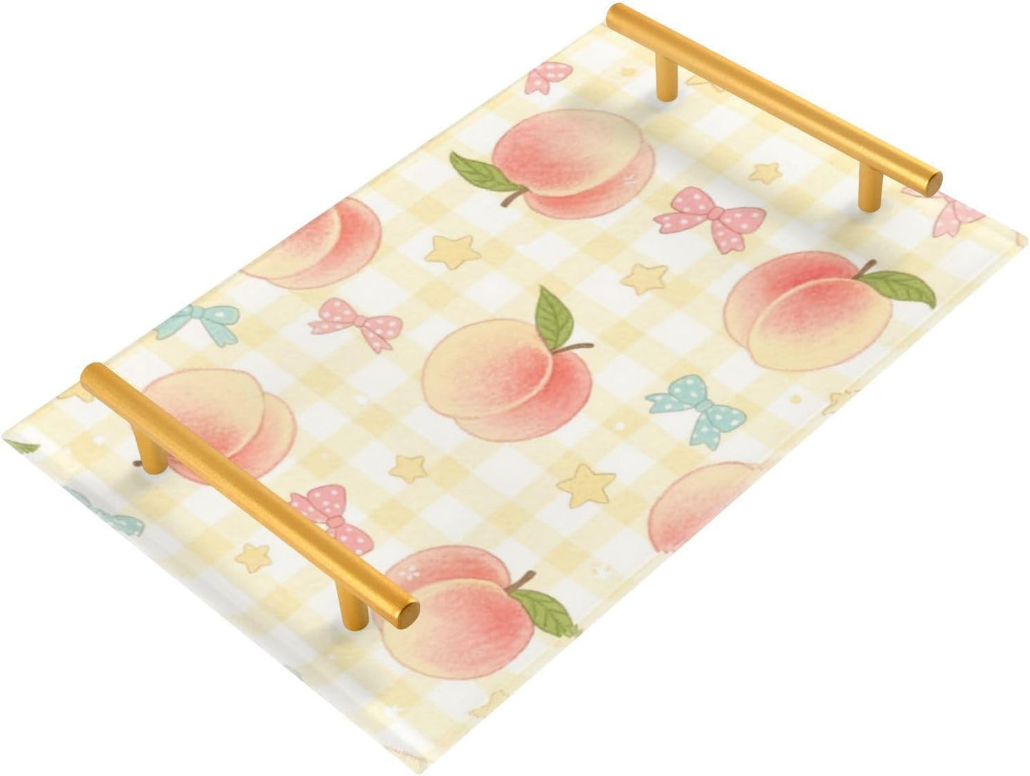 Cute Pink Peaches Decorative Bed Tray with Handles Trays for Eating On for Jewelry Perfume for Modern Serving bandeja Rectangular decorativa para cocina