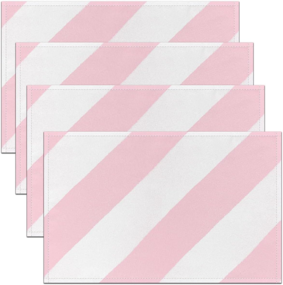 Feelyou Pink White Stripe Placemats Set of 4 Striped Table Mats for Party Kitchen Dining Decoration Geometric Place Mat for Table Holiday Decor Indoor Outdoor 18"x12" Non-Slip Easy to Clean Washable