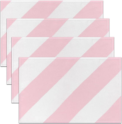 Feelyou Pink White Stripe Placemats Set of 4 Striped Table Mats for Party Kitchen Dining Decoration Geometric Place Mat for Table Holiday Decor Indoor Outdoor 18"x12" Non-Slip Easy to Clean Washable