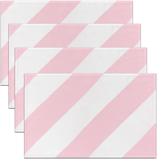 Feelyou Pink White Stripe Placemats Set of 4 Striped Table Mats for Party Kitchen Dining Decoration Geometric Place Mat for Table Holiday Decor Indoor Outdoor 18"x12" Non-Slip Easy to Clean Washable