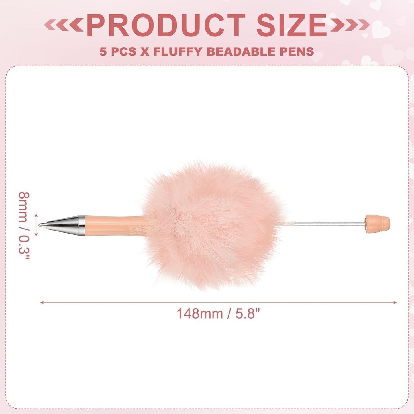 PATIKIL 5Pcs Fluffy Beadable Pens, Plush Fuzzy Plastic Bead Pen Bead Ballpoint for DIY Gift Writing Office Supplies, Light Pink