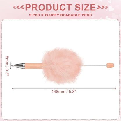PATIKIL 5Pcs Fluffy Beadable Pens, Plush Fuzzy Plastic Bead Pen Bead Ballpoint for DIY Gift Writing Office Supplies, Light Pink