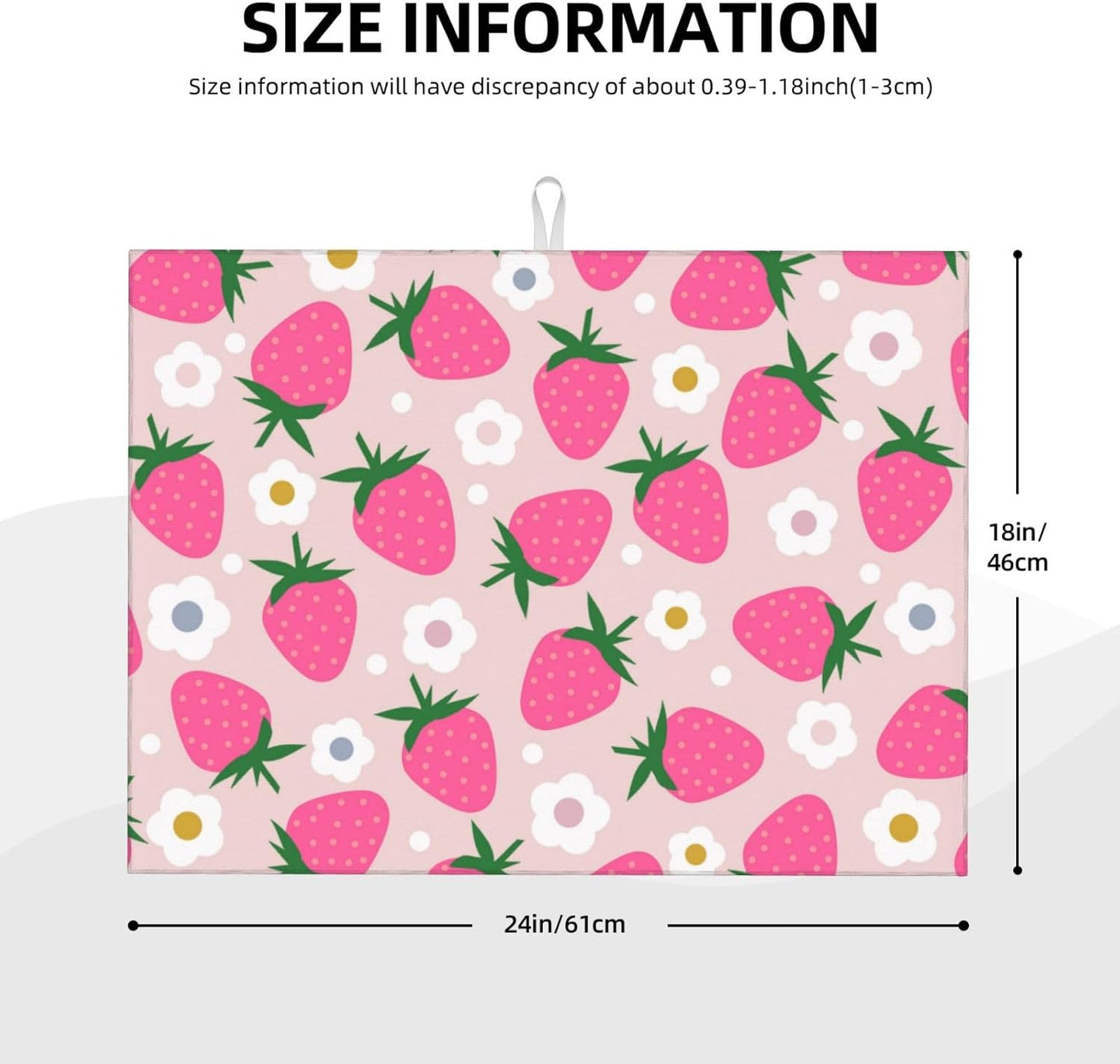 Pink Strawberry Dish Drying Mat for Kitchen Counter Flowers Drying Pad for Dishes 18 x 24 Inch Absorbent Washable Coffee Bar Mat Decor
