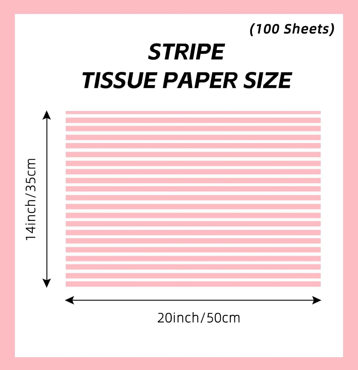 MUNILAIL 100 Sheets Light Pink Striped Tissue Paper 14 x 20 Inches Pink and White Tissue Paper Striped Gift Wrapping Paper for Birthday Wedding Baby Shower Gift Packing DIY Crafts