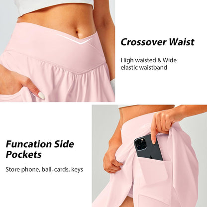 DLOODA Womens Tennis Skirt with Pockets Shorts Crossover High Waisted Athletic Skorts Skirts for Golf Running Workout