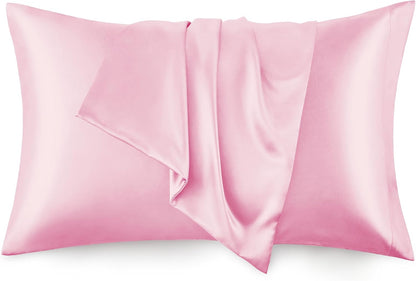 Love's cabin Satin Pillowcase Set of 2 Standard Size 20x26, Cooling Pillow Covers for Hair and Skin, Silky Smooth with Envelope Closure, Similar to Silk, Pink