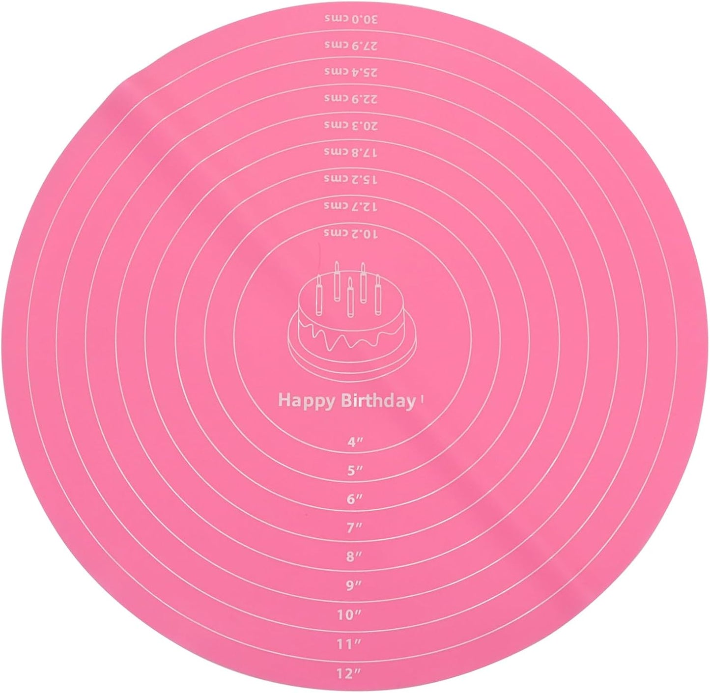 12 Inch Round Silicone Cake Mat with Measurements, Non-Stick Baking Mat for Cake Turntable, Dough Rolling, Cookies & Pizza, Heat Resistant Reusable Pastry Pad(Pink)
