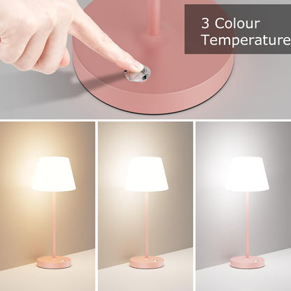 2 Pack Battery Operated Table Lamps, 6000mAh Cordless Battery Powered Desk Lamp, Modern LED Outdoor Waterproof Acrylic Table Lamps (Pink)