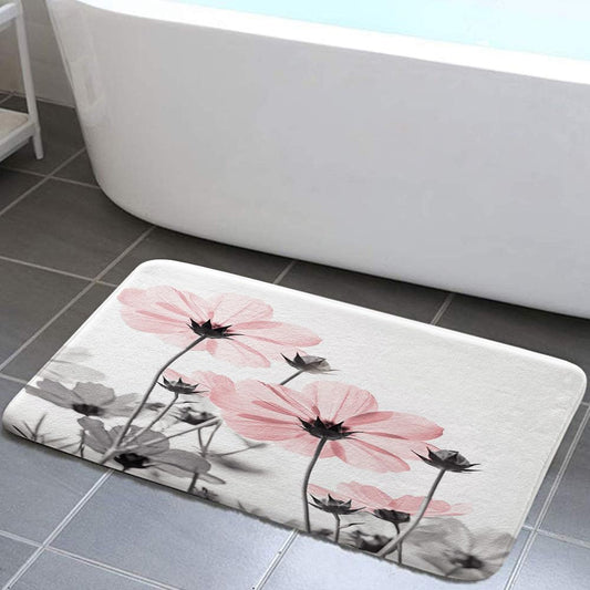 MERCHR Pink Bathroom Rugs Mat, Cute Daisy Flower Elegant Wildflower Design Farmhouse Bath Rugs, Unique Floral Door Mats, 17 X 29 Inches