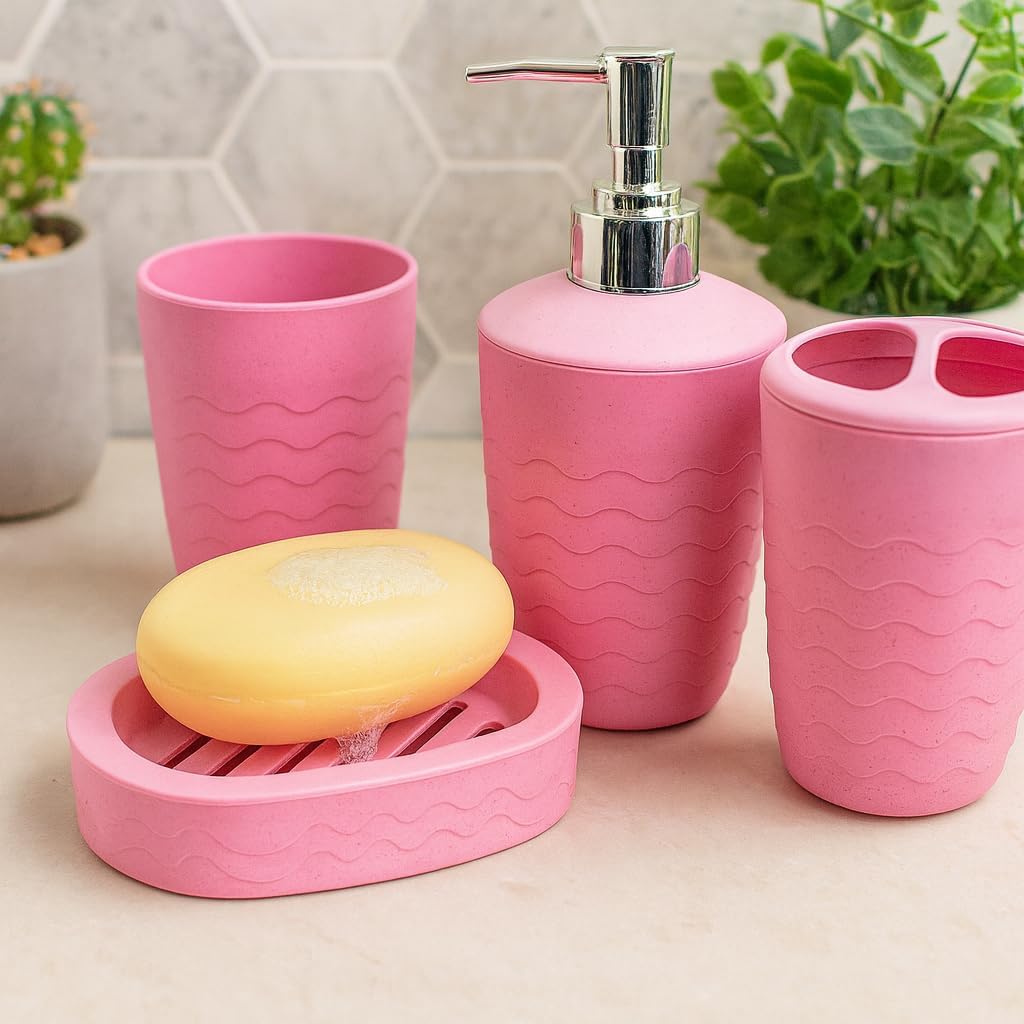 4-Piece Liquid Soap Dispenser/Bathroom Accessories Set/Bathroom Set (1 Liquid Soap Dispensar, 1 Soap Dish,1 Toothbrush Holder and Tumbler)