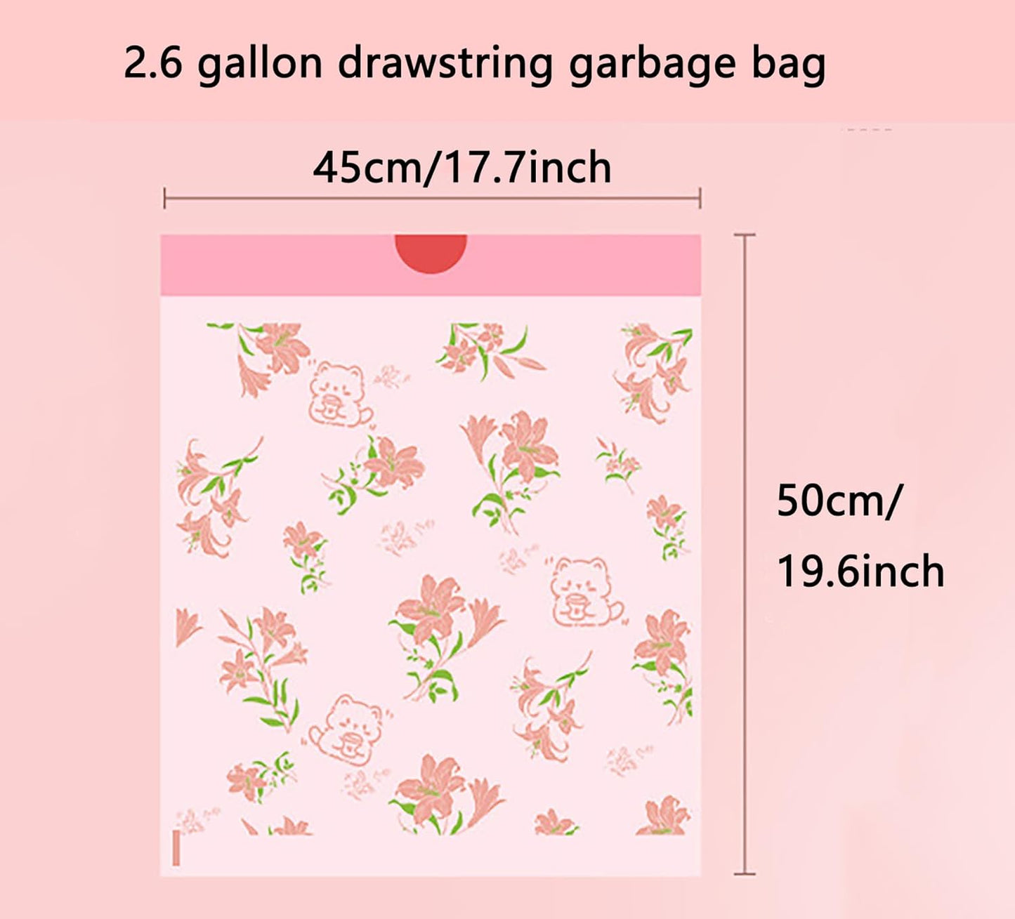 4 Gallon Small Trash Bags 78pcs Tearing-Free Drawstring for Bathroom Office Home Bedroom Trash Can with Pink Lily Printed Garbage Basket Bags