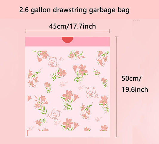 4 Gallon Small Trash Bags 78pcs Tearing-Free Drawstring for Bathroom Office Home Bedroom Trash Can with Pink Lily Printed Garbage Basket Bags