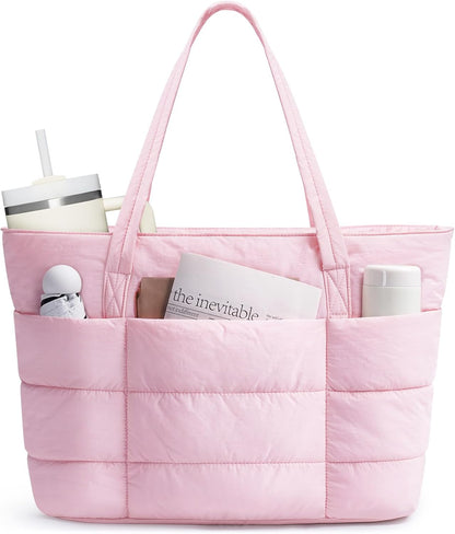 Narwey Nylon Puffer Tote Bag for Women, Puffy Work Nurse Teacher Tote Bag, Quilted Shoulder Bag for Travel, Gym, Gifts