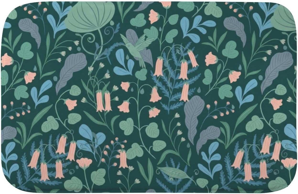 Dark Green with Pink Bellflowers Rugs for Bathroom, Nonslip Bathtub Mat Washable Non Slip Rug Threshold Bath Mat, Decorative Bathroom Rugs Bath Room Decoration 30x18