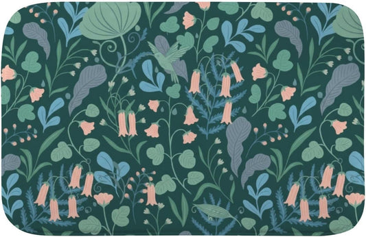 Dark Green with Pink Bellflowers Rugs for Bathroom, Nonslip Bathtub Mat Washable Non Slip Rug Threshold Bath Mat, Decorative Bathroom Rugs Bath Room Decoration 30x18