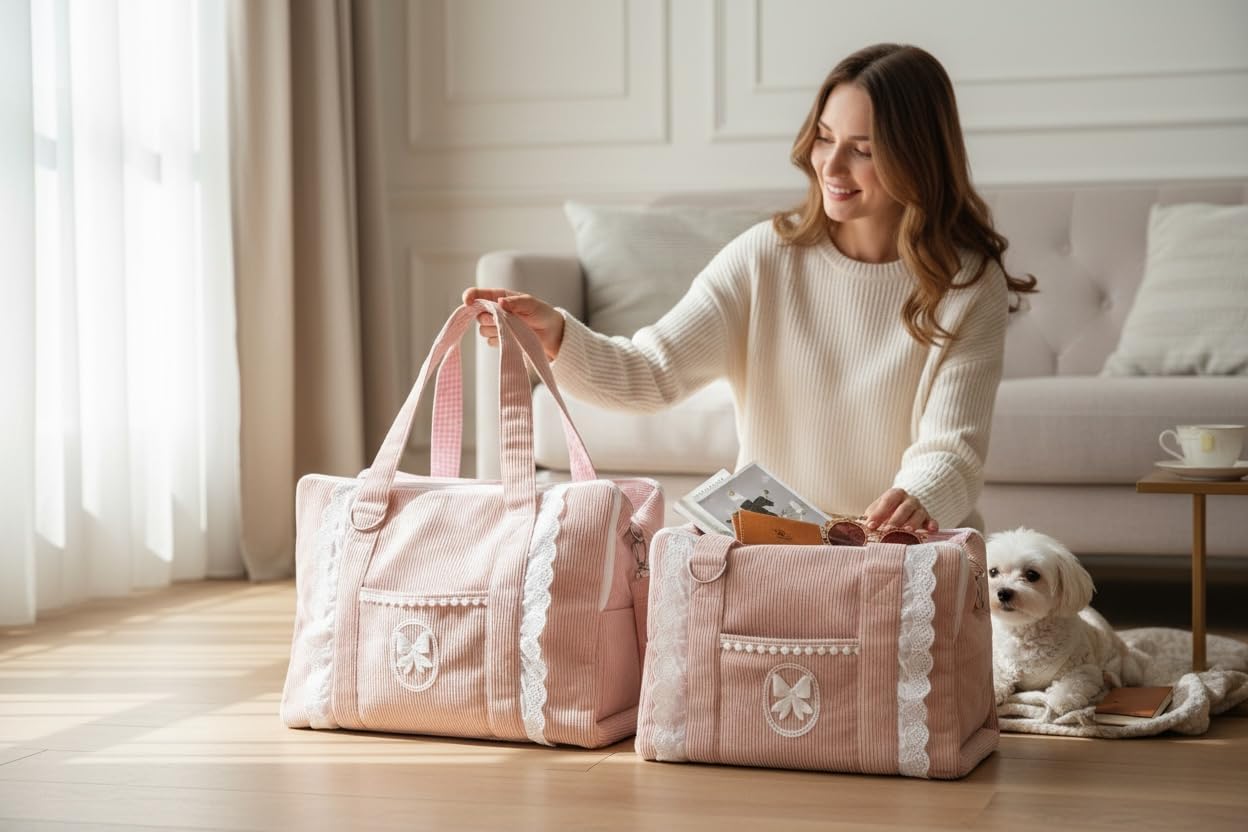 Tristan Home Luxury Pet Carrier Bag with Lace Trim, Soft Fabric Travel Tote for Pets, Salmon Pink, for Small Pets, Kitten, Toy Size Puppy, Rabbit, 14/10.5/7inch (Small)