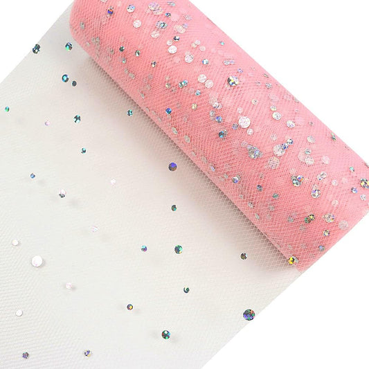 Laser Sequin Glitter Tulle Rolls 6 inch x 10 Yards (30 feet) Color for Table Runner Chair Sash Bow Pet Tutu Skirt Sewing Crafting Fabric Wedding Birthday Ribbon (Light Pink)