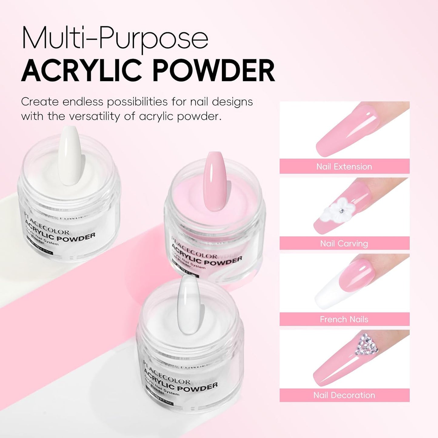 Peacecolor Acrylic Nail Kit ,Clear White Pink 15g Acrylic Powder and 60ml Liquid Set Brush Forms Cuticle Oil Pen Tools Manicure Nails Kit Acrylics Set for Beginners Gifts DIY Salon Home