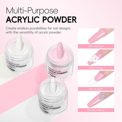 Peacecolor Acrylic Nail Kit ,Clear White Pink 15g Acrylic Powder and 60ml Liquid Set Brush Forms Cuticle Oil Pen Tools Manicure Nails Kit Acrylics Set for Beginners Gifts DIY Salon Home