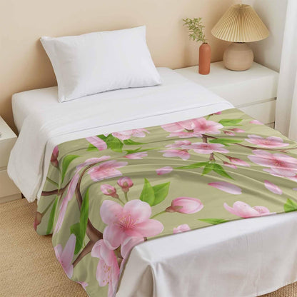 Cooling Blanket for Hot Sleepers, Pink Peach Flowers Lightweight Breathable Summer Blanket, Spring Botanical Watercolor Floral Green Double-Side Cool Throw Blankets for Sleeping Travel, 30"x40"