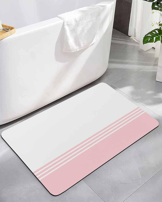 Pink Color Stripes Bath Mat for Tub,Farmhouse Abstract Modern Art Non Slip Bathroom Floor Runner Rug Quick Dry & Absorbent Diatomaceous Earth Shower Sink Bedroom Kitchen Living Room Doormat 16"x24"