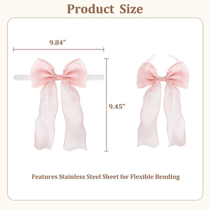 Dahey 2Pcs Bow Curtain Tiebacks Pink Ribbon Curtain Holdbacks with Bendable Metal Core Decorative Tie Backs Accessories for Curtains, Girls Bedroom Home Living Room Wedding Party Offices Decor