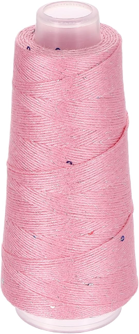 uxcell Cotton Silk Yarn Mercerized Cotton Silk Blend Sparkly Yarn with Sequins, 6-Ply Metallic Knitting and Crochet Thread for Hand Knitting Crocheting DIY Craft, 50g (Peach Pink)