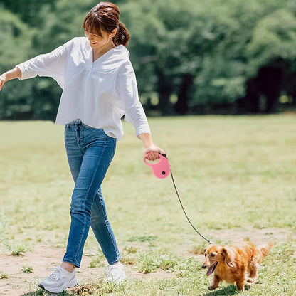 enrgticdg 16Ft Retractable Dog Leash,Light Weight Leash for Small to Medium Dogs/Cats Up to 50lbs,Stainless Steel Spring Strong Nylon Tape, Tangle Free, One-Handed Brake.(Pink-Black)