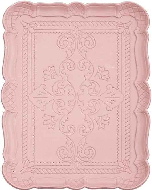 WAYUTO Serving Tray Vintage Platter for Tea Coffee Bar Rustic Decorative Plates for Party Breakfast Bed Lunch Dinner Fruit Dessert Appetizers Patio Coffee Table Pink