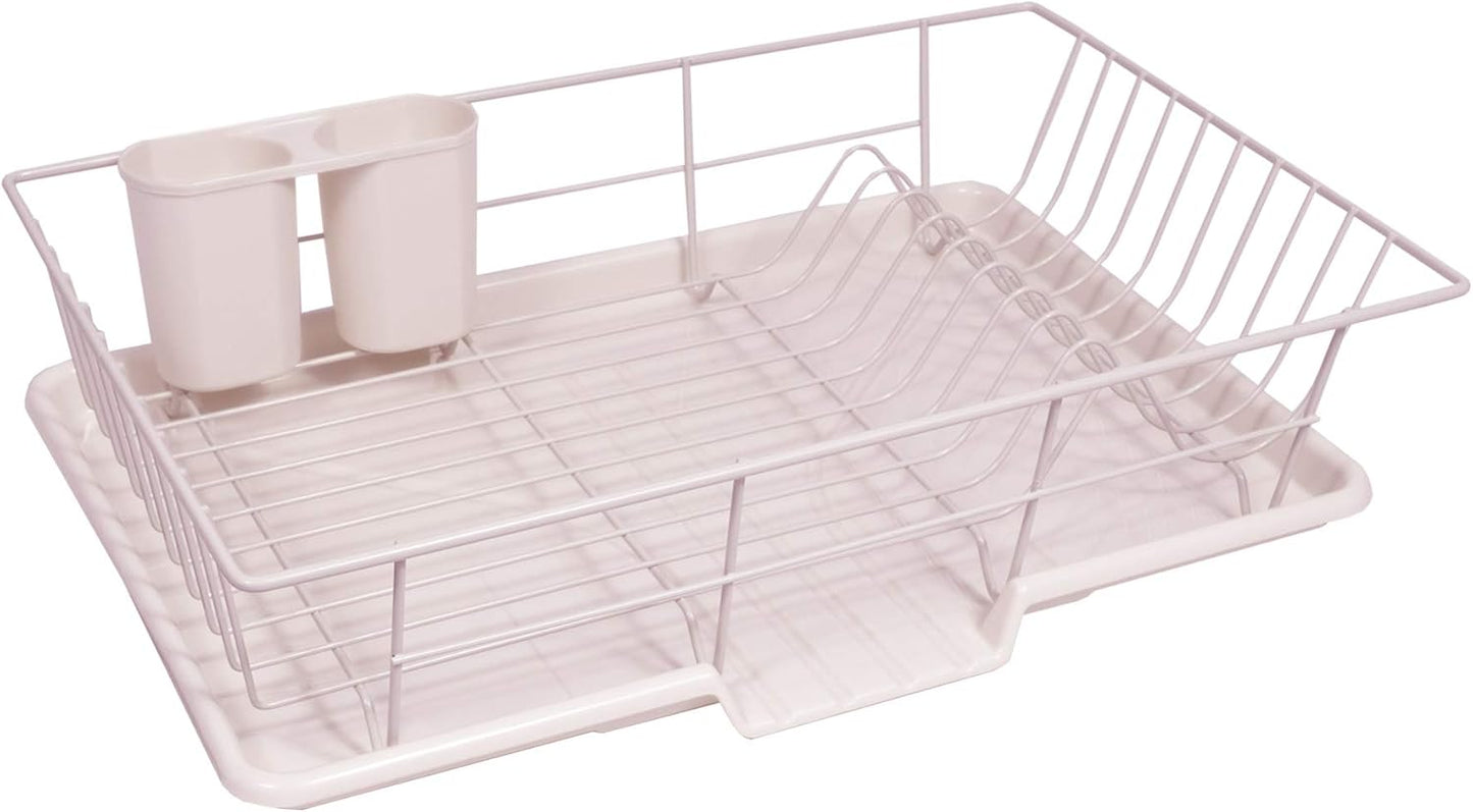 Sweet Home Collection 3 Piece Dish Drainer Rack Set with Drying Board and Utensil Holder, 12" x 19" x 5", Pale Pink