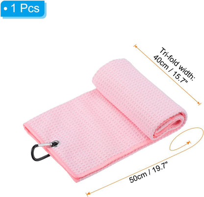 PATIKIL 20"x16" Tri-Fold Golf Towels, Waffle Pattern Towels Soft Fiber Strong Water Absorption with D Clip for Golf Lovers, Pink