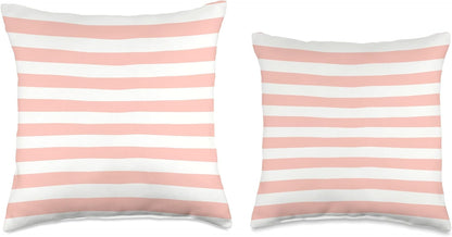 Pink Peach Horizontal Stripes Girly Striped Pattern Throw Pillow