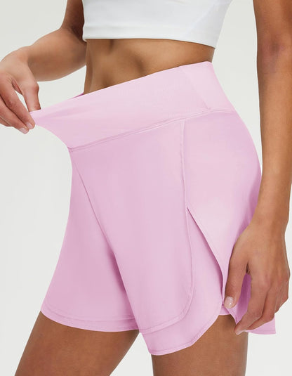 M MAELREG Women's 2 in 1 Golf Shorts 4" Inseam, High Waisted Tennis Running Athletic Spandex Underneath Liner 3 Pockets