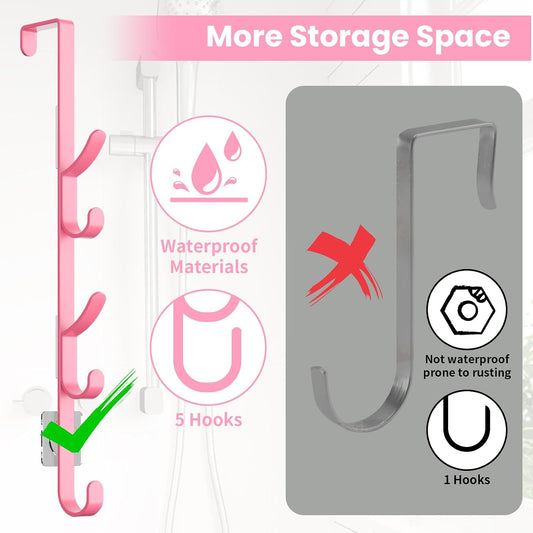 Kaiferty Over The Door Hooks, Metal Door Hooks for Hanging, Over The Door Purse Organizer for Door Coat Hanger, Back of Shower for Hanging Towel Rack Clothes, Hat, Bathroom, Closet (Pink-2Packs)