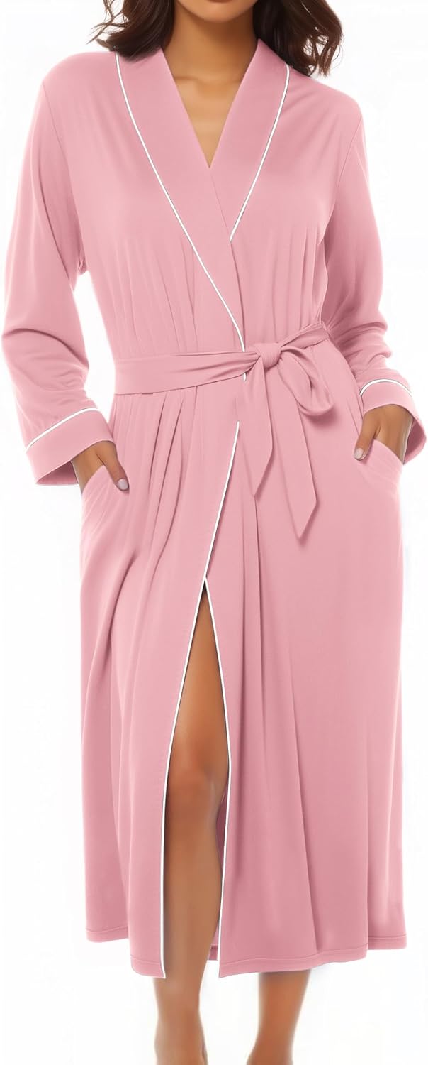 Ekouaer Kimono Robes for Women Long Lightweight Knit Bathrobe Shawl Soft Sleepwear Casual Ladies Loungewear S-XXL