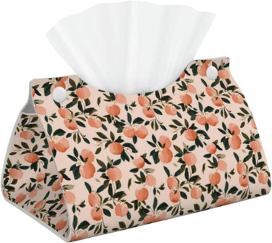 Fruits Peach (2) Print Tissue Box Cover,Rectangular Pu Leather Tissue Holder for Bathroom Living Room Office