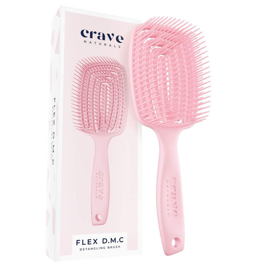 Crave Naturals FLEX DMC Detangling Brush for Thick Hair - Glide Thru Detangling Brush - Detangler for All Hair Types - Flexible Layers Square Paddle Hairbrush - Pink - Comfort Grip