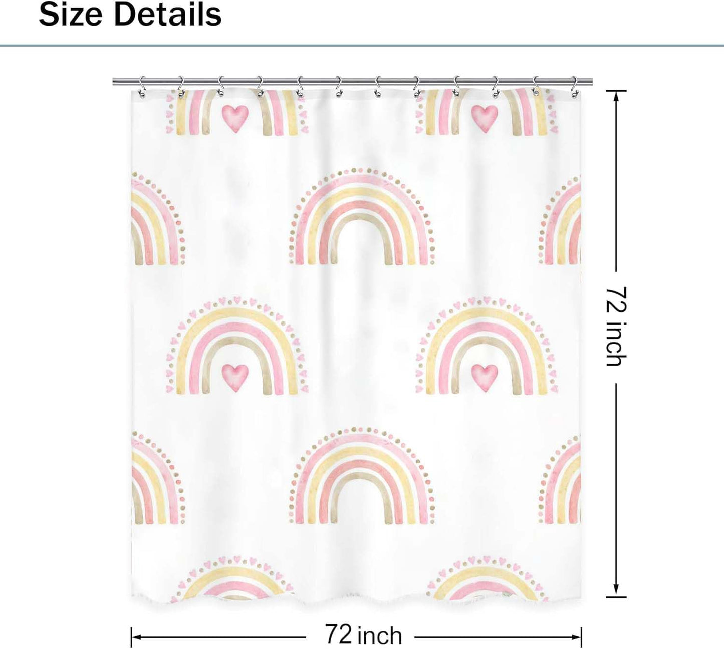 IFFVGX20 Kids Rainbow Shower Curtain for Girls 72Wx72L, Boho Pink Polka Dot Shower Curtain, Cute Girly Toddler Nursery Child Bathroom Set Modern Minimalist Aesthetic Curtain Bathtub Accessories Decor