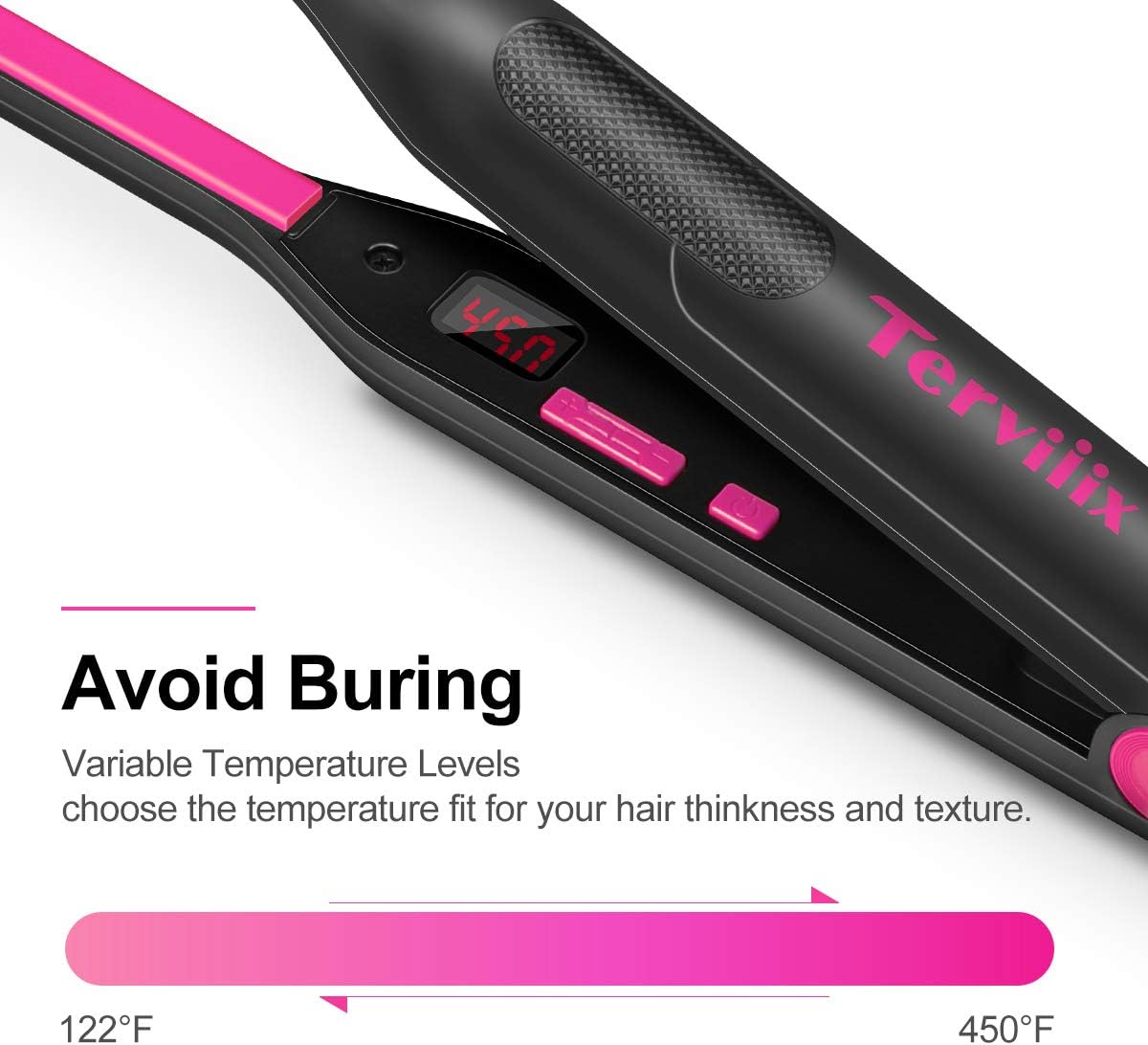 Terviiix Pencil Flat Iron, Small Flat Irons for Short Hair, Beard and Pixie Cut, 3/10 Inch Ceramic Tourmaline Mini Hair Straightener Dual Voltage with Adjustable Temperature, Auto Shut Off