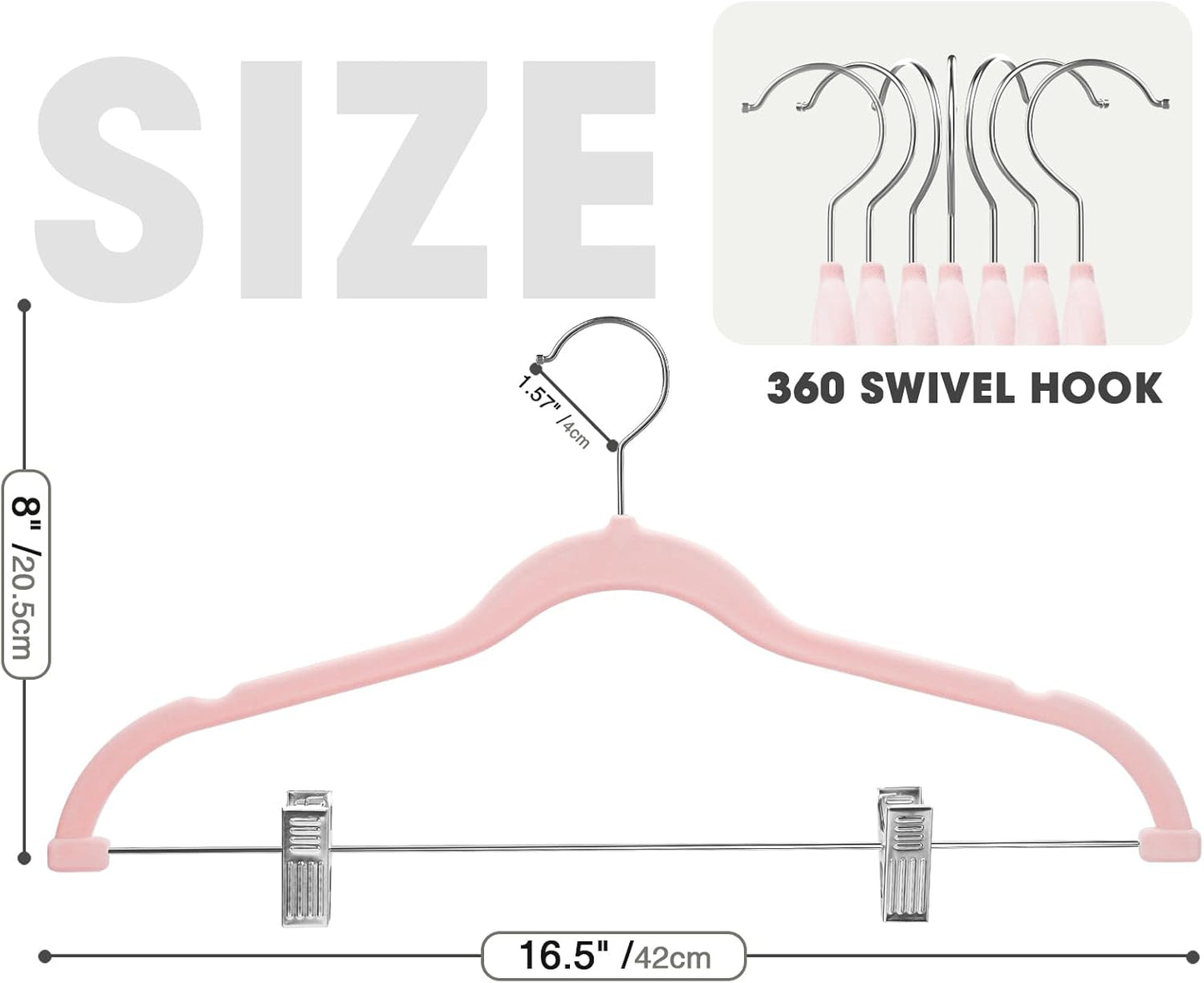 24-Pack Blush Pink Velvet Hangers with Clips Adjustable,Adult Hangers,Heavy-Duty,Felt,Non-Slip,Space Saving,Slim Outfit Hanger for Pants, Skirts, Suits,Coats, Dresses ect.