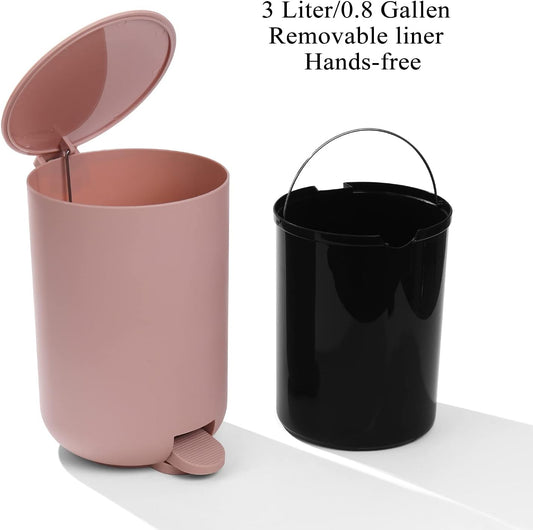 GAHEFY Pink Bathroom Accessories Set with Small Trash Can 3 Liter/0.8 Gallon,Toothbrush Holder,Soap Dispenser,Vanity Tray,Toilet Brush and Holder Pink 5PCS